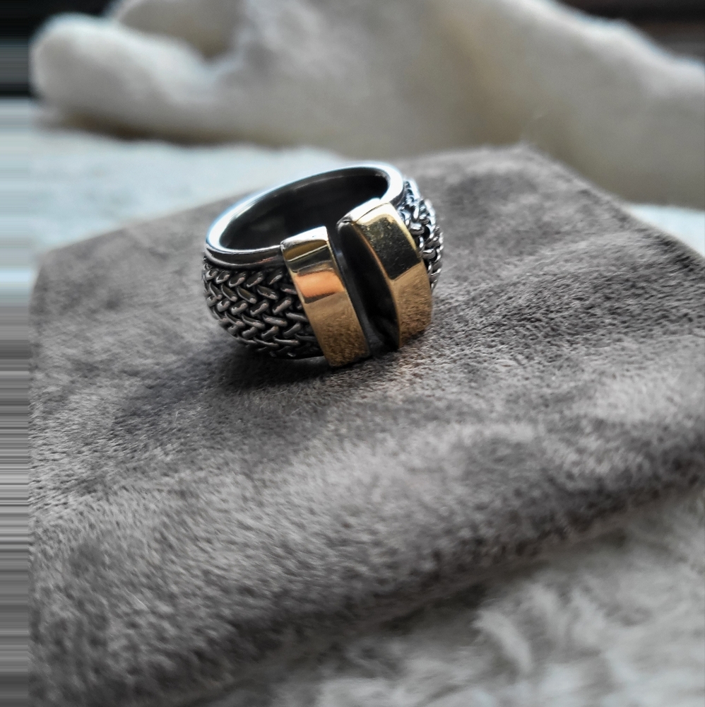 Vintage Statement Mesh/Solid Sterling Silver & 18… - image 1